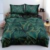 Tropical Green Leaf Pattern Bedding Set - Soft Fabric & Exquisite Gold Accents, Queen Size Available