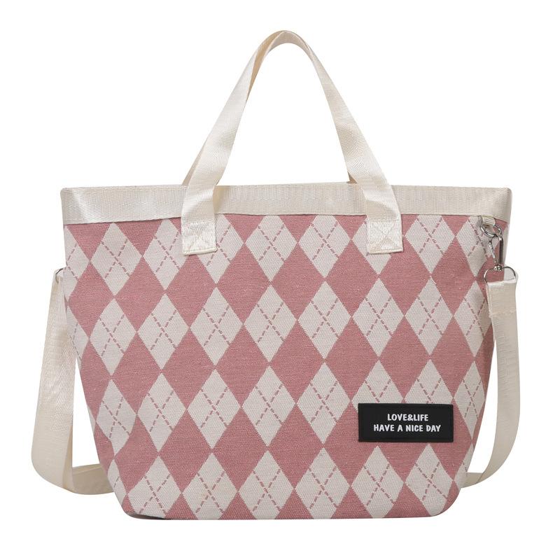 New Large-capacity Rhombus Tote Large Bag Large-capacity Canvas Bag Versatile Casual Fashion Shoulder Handbag