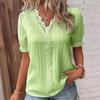 Summer New Vacation Fashion Hollow out Short sleeve European and American Women clothes V-neck Shirt Women's V-neck Shirt