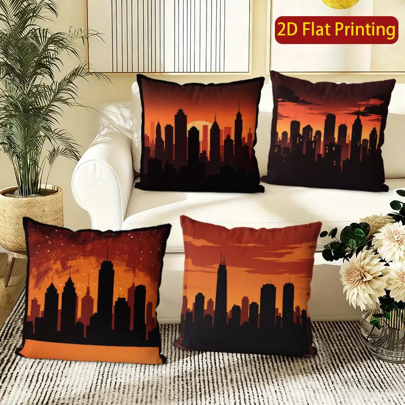 Sunset City Skyline Print Throw Pillow Covers Pattern Cushion Cover Suitable For Sofa Bedroom Car Pillow Cover