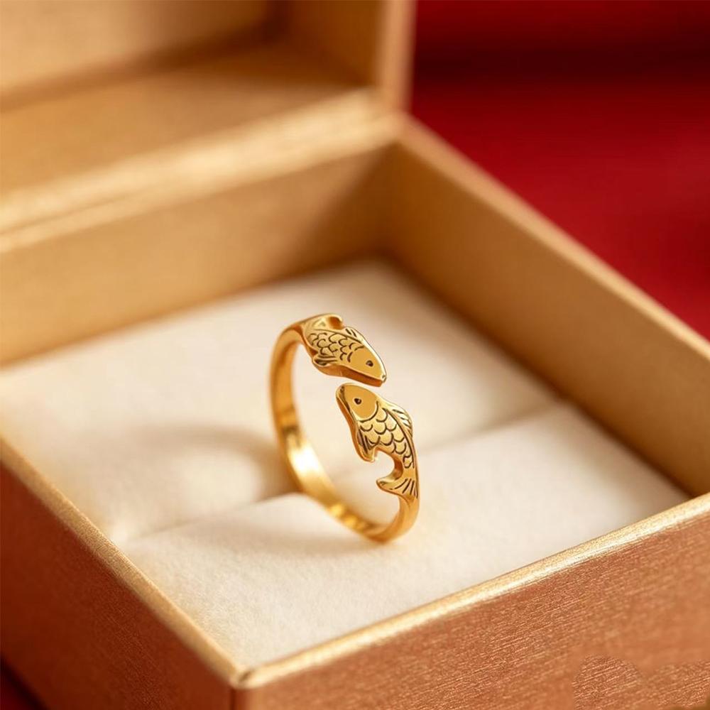 Gold Koi Fish Open Ring Adjustable Pisces Ring For Women Good Luck Jewelry