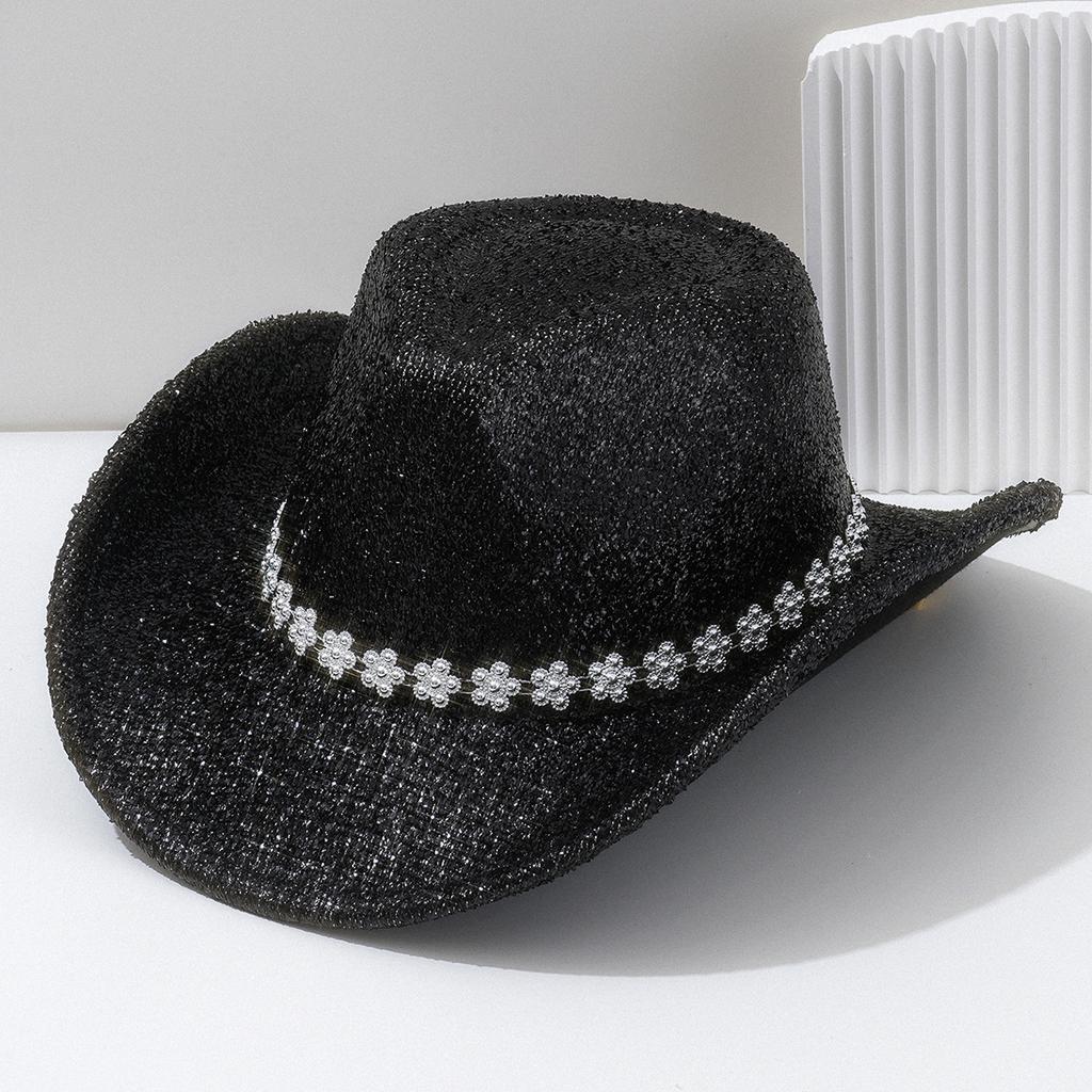 Women's Gender-neutral, European and American Style Top Hat Accessories, Flower Diamond Rhinestone Belt, Wide-brimmed Hat, Suitable for Carnival Wear