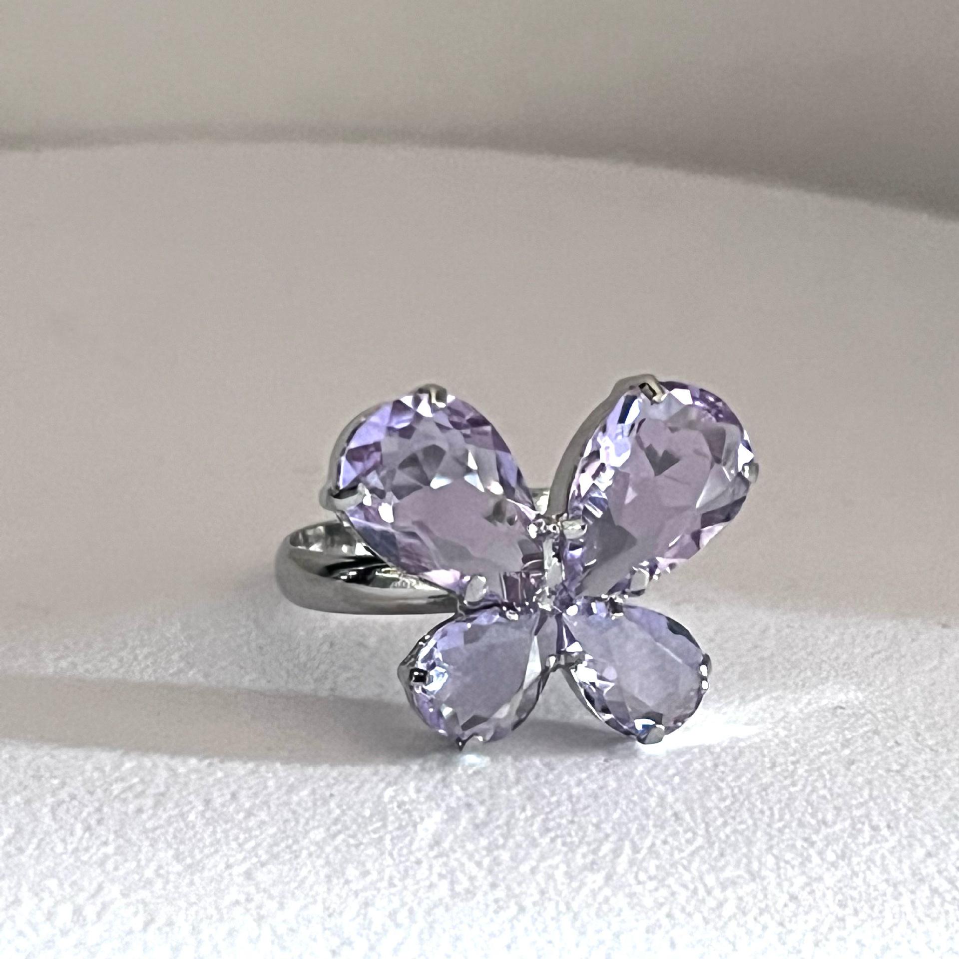Women s Fashion Butterfly Ring with White Zirconia Inlaid Diamond светло-фиолетовый