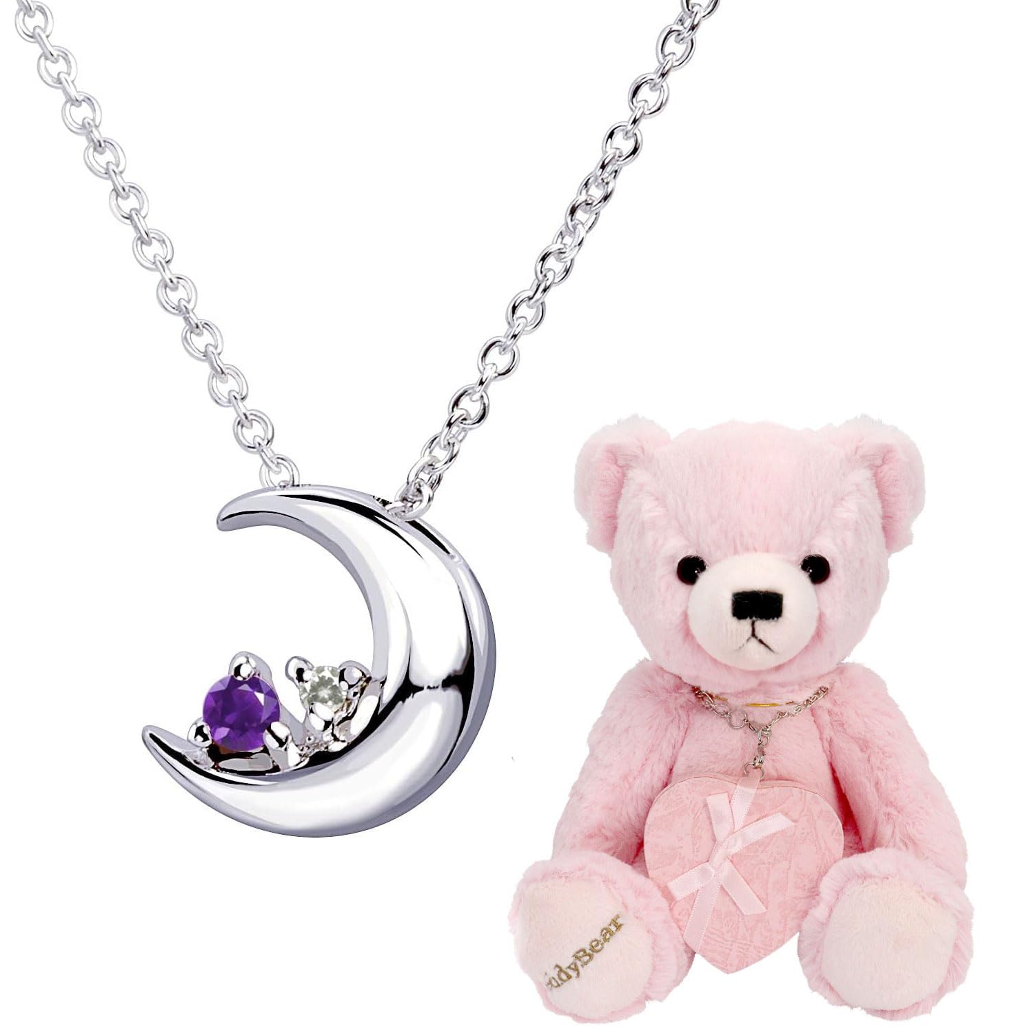 

Crescent Moon Necklace Natural Diamond x February Birthstone Amethyst Silver Pink Teddy Bear [Sears] Women s e-1625-tdt-01-p02