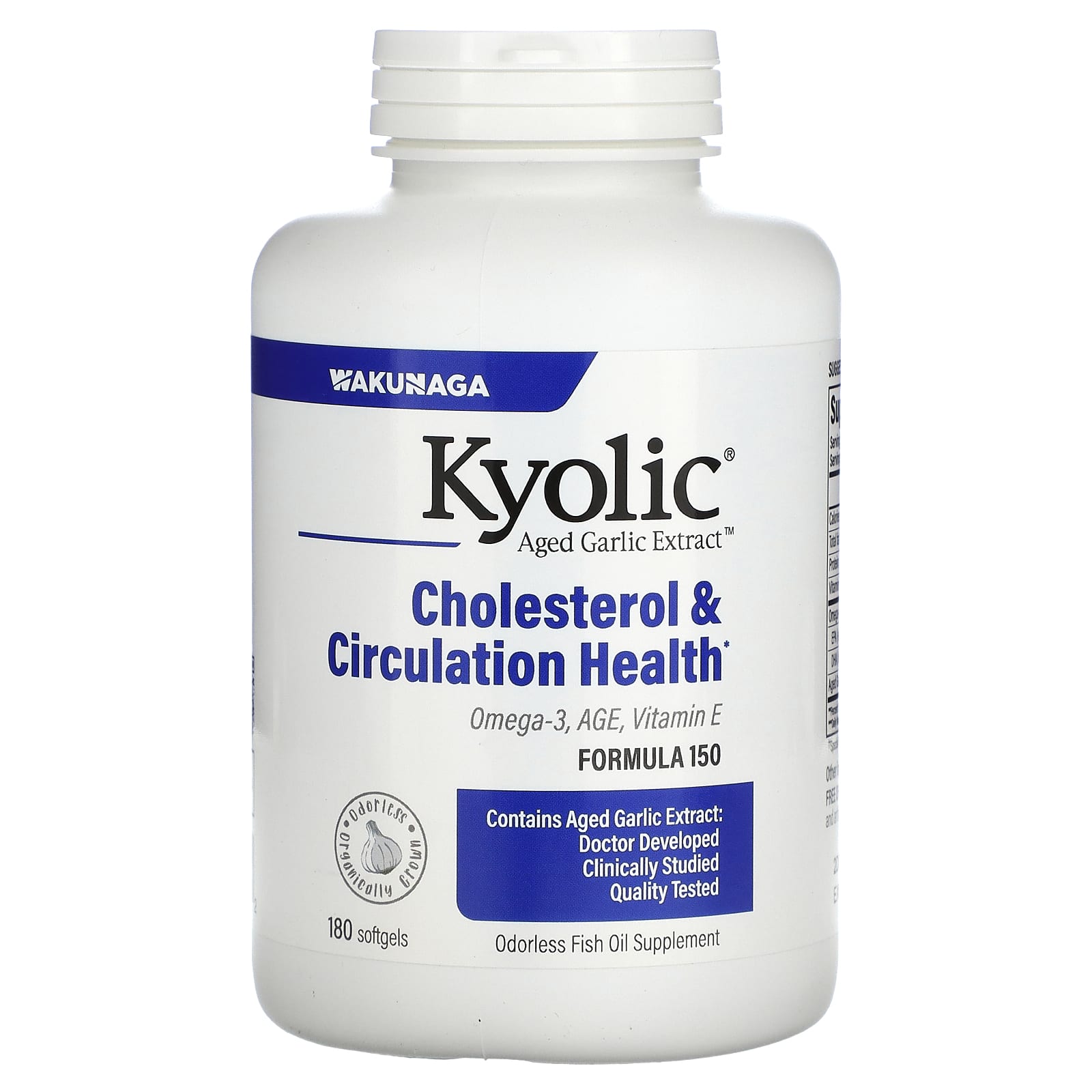 

Kyolic, aged garlic extract, cholesterol and blood circulation health, 180 softgels