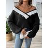 European Style Loose Fit V Neck Beaded Pullover Sweater For Women