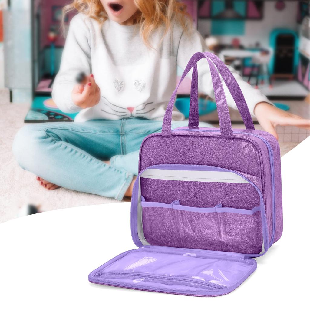 LoDrid Doll Storage Bag, Purple with 6 Clear Pockets, Easy Carry (Fits LOL OMG and more)