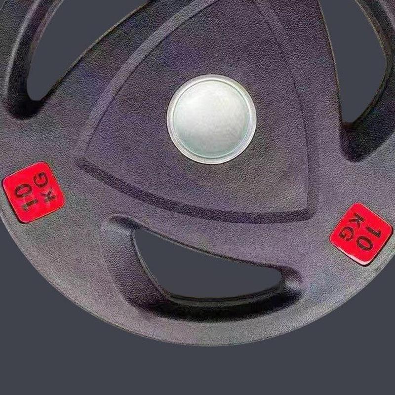 Rubber Coated Large Hand Grip Barbell Plate, Three-Hole Design - Eco-Friendly Cast Iron for Olympic Bar