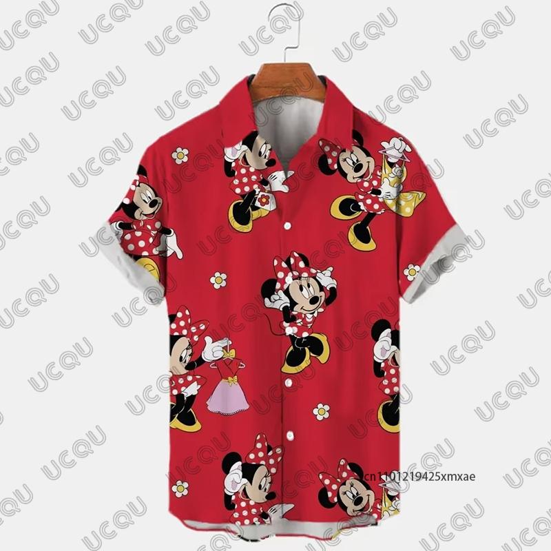 

2026 Disney Mickey Mouse Cartoon Print Summer Hawaii Men s Lapel Short Sleeve Shirt Casual Beach Vacation Oversize Adult Top M