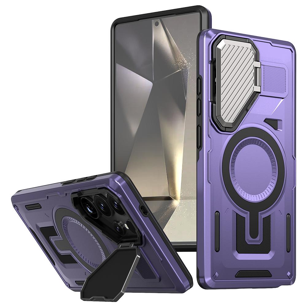 For Samsung Galaxy S24 Ultra Case Compatible with MagSafe Lens Lid Kickstand PC+TPU Back Cover