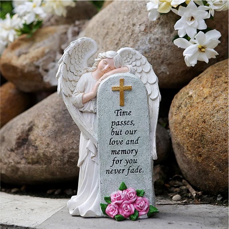 Handcrafted Religious Link Monument Cemetery Ornament Detailed Angel Figure Underweight Resin Sculpture For Gardens