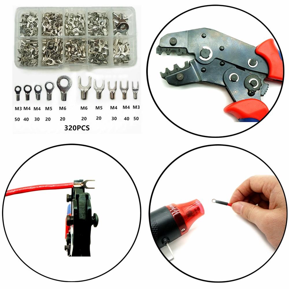 320Pcs/Box Terminals Non-Insulated Ring Fork U-type Brass Terminals Assortment Kit Cable Wire Connector Crimp Spade
