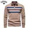 Callaway 2025 Autumn/Winter Embroidered New Large Men's Sweater Half Zipper Knitted Sweater Casual Striped Men's Top