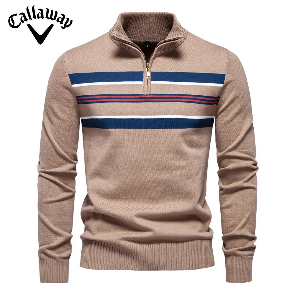 Callaway 2025 Autumn/Winter Embroidered New Large Men's Sweater Half Zipper Knitted Sweater Casual Striped Men's Top
