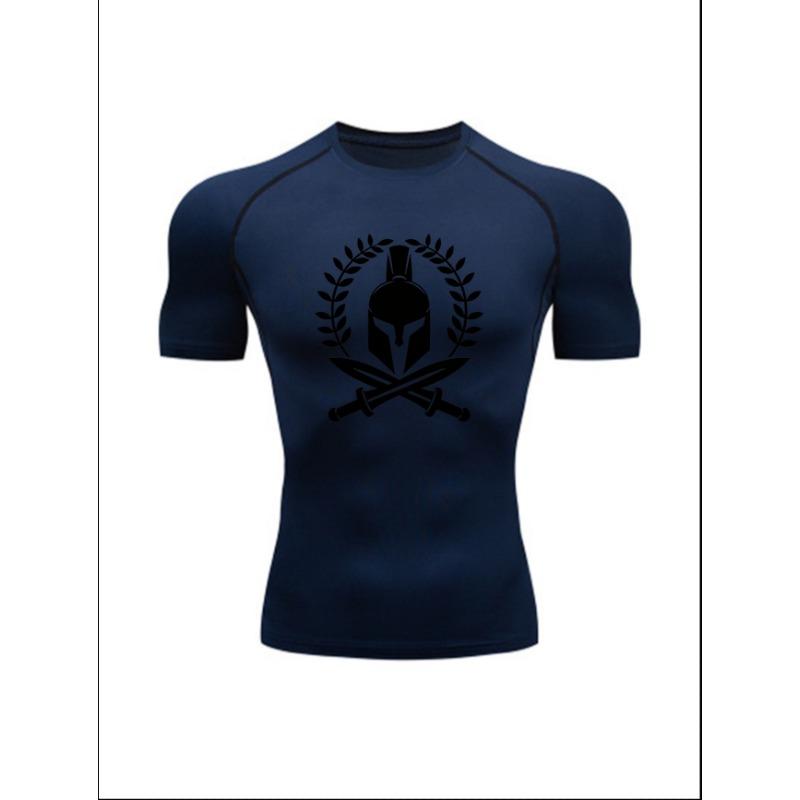 

Men S Muscle Fit Spartan Themed Compression T-Shirt, Grey Quick Dry Short Sleeve Gym & Bodybuilding Tee, Athletic Training Top 3XL