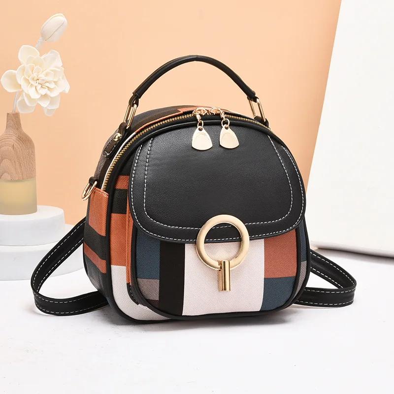 Women's Bag New One-shoulder Portable Double-shoulder Fashi Trend Plaid Backpack Luxury Handbags Women Bags Designer