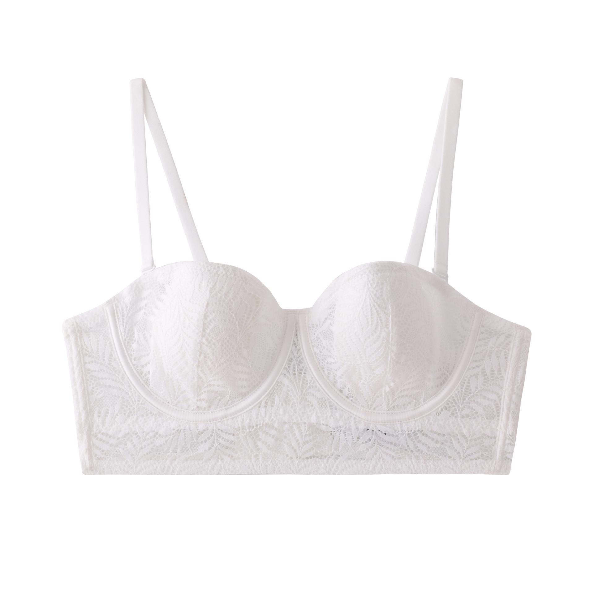 

Sexy underwear French thin rabbit ear cup lace underwear soft steel ring large chest small bra cover 70B білий