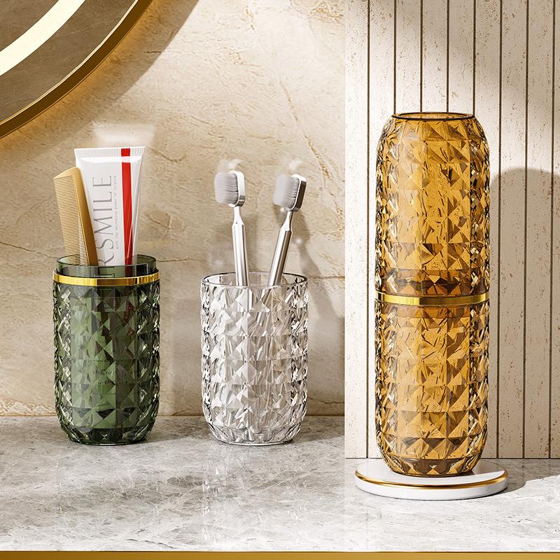 Lusso Leggero Modello Diamante Tazza da Lavaggio da Viaggio Portatile Tazza per Spazzolino da Denti Tazza per Sciacquare la Bocca Scatola per Dentifricio da Toilette Set di Contenitori 1Set