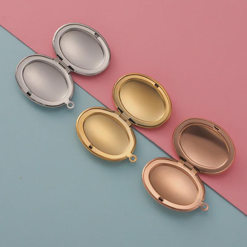 316L Stal nierdzewna polerowana na lustro Owalna ramka na zdjęcie Pamiątkowy wisiorek naszyjnik, 24x33.5mm