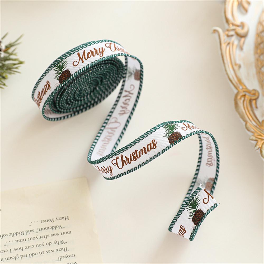 2M Red Green Christmas Ribbon Hot Stamped Linen Printed Christmas Polyester Ribbons New Years Home Decoration Bow Gift Packing