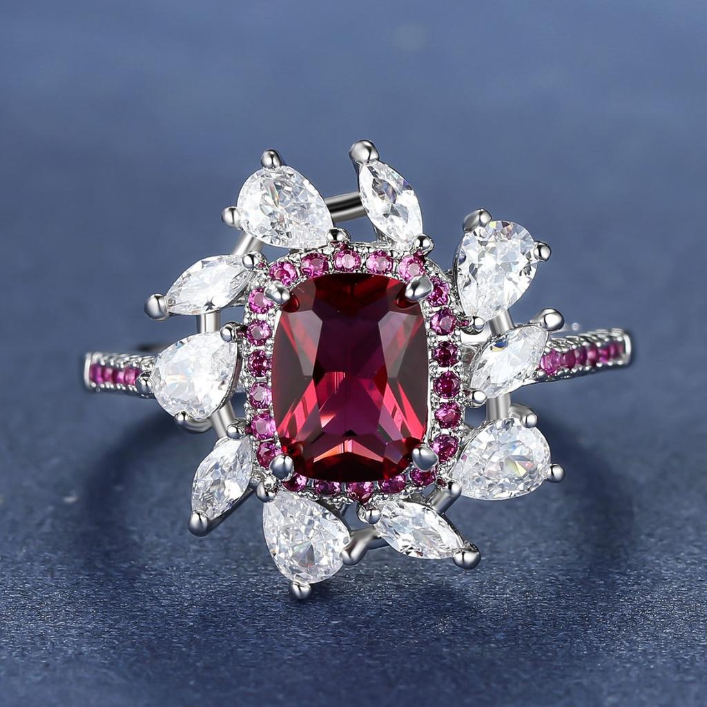 Silver New Colorful Square Zircon Ring Female Fashion Full Diamond Water Drop Zircon Ring Party Birthday Gift