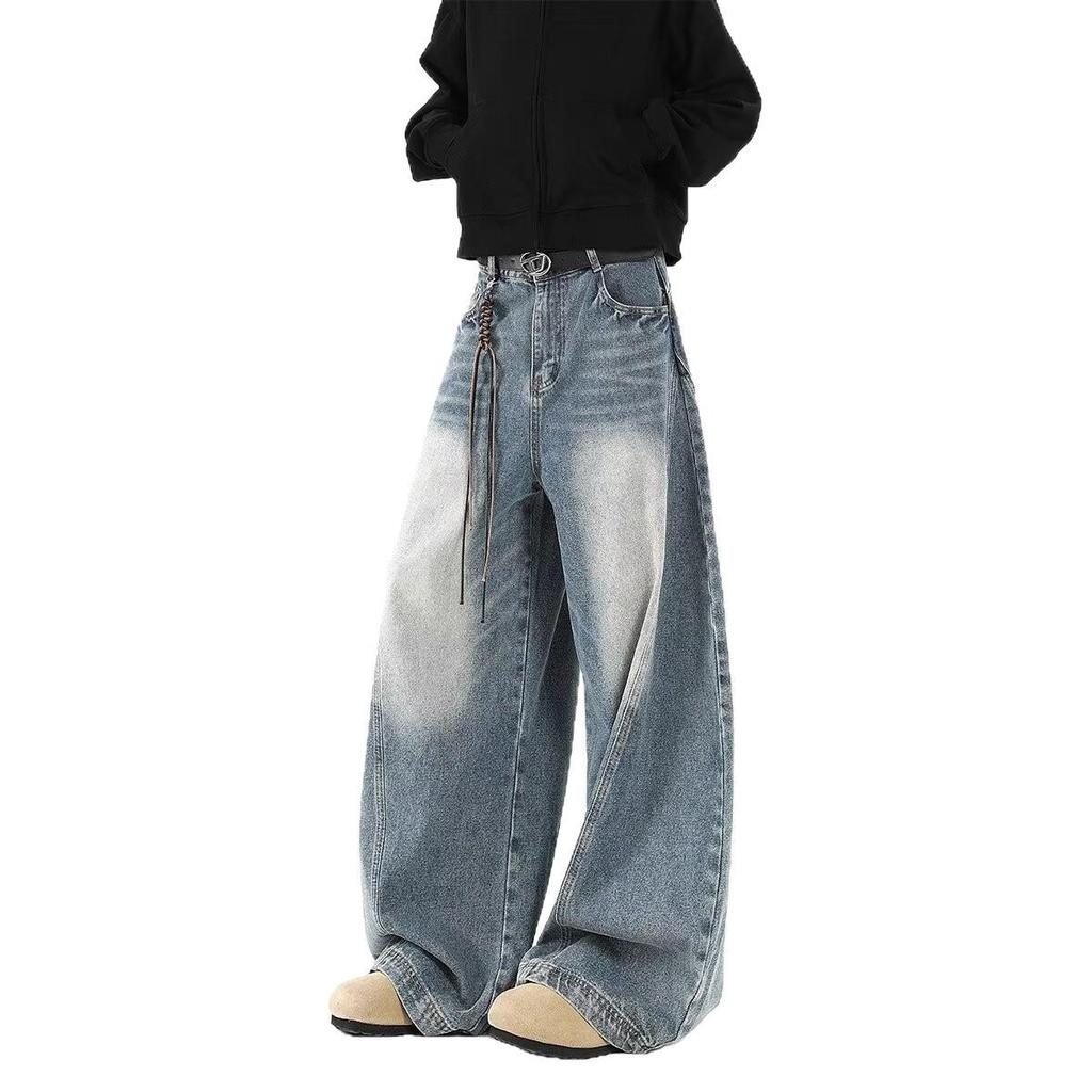 2025 Men's Retro Loose Straight-Leg Jeans - Trendy, Versatile, Casual Blue Wide-Leg Pants