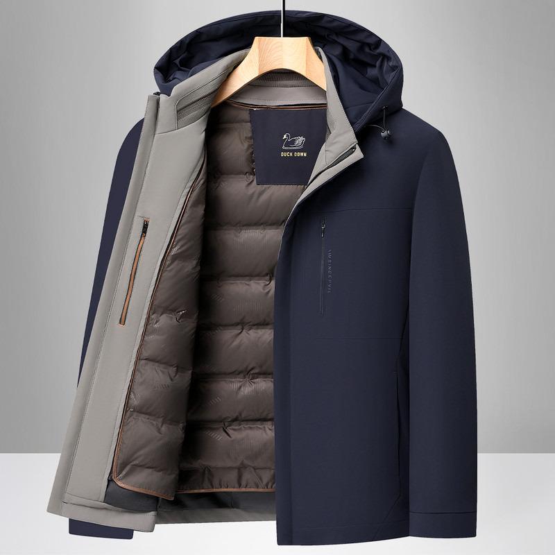 2025 Men's High-End Mid-Length Down Jacket with Detachable Liner - Cold-Proof and Casual for Autumn/Winter