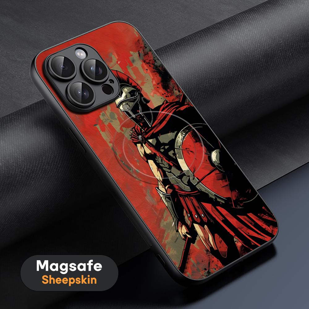 Spartan Warrior Hot Cool Phone Case For iPhone 17 16 15 14 13 12 11 Plus Pro Max  High-end Luxury Magsafe Sheepskin
