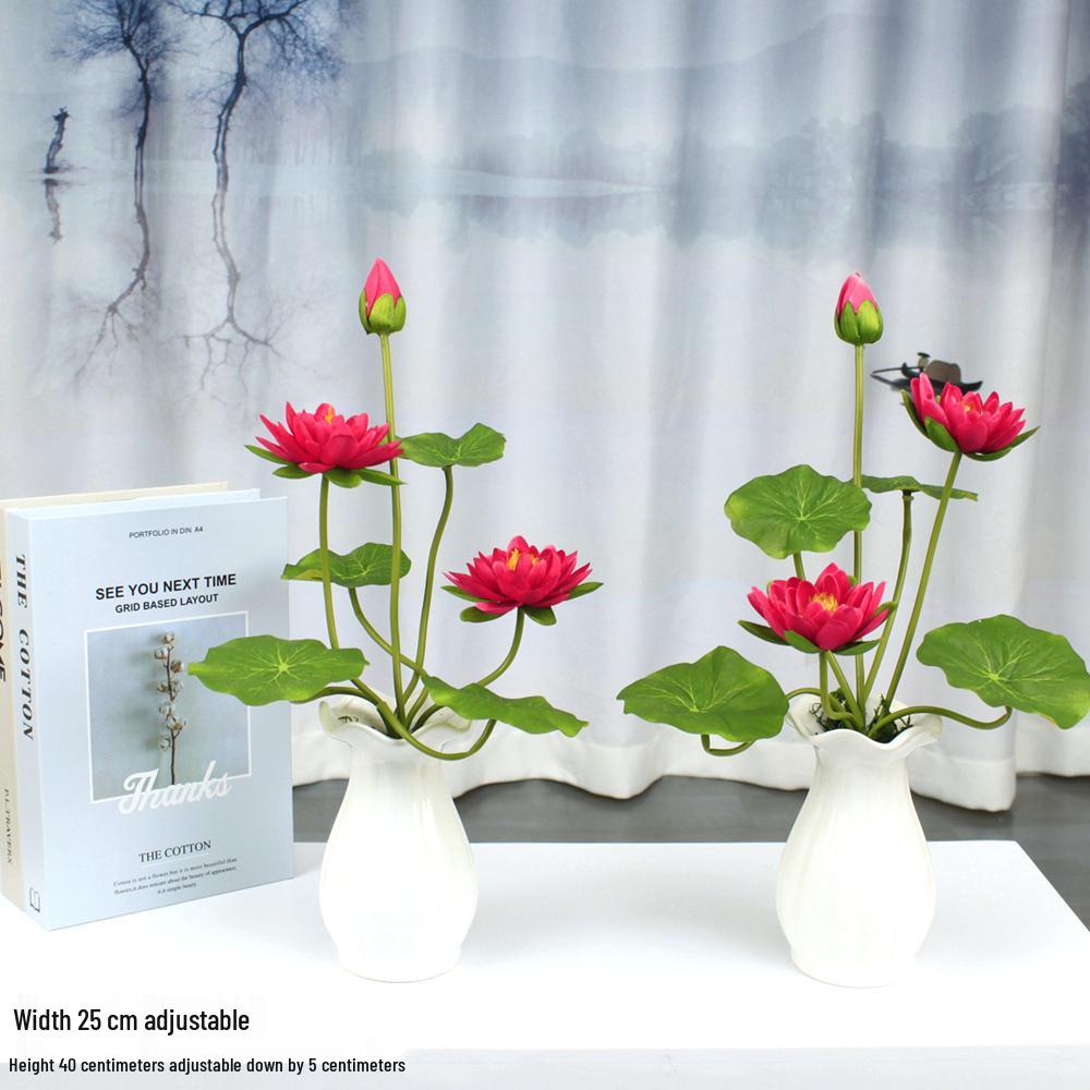 Artificial Silk Lotus Flower Ornament for Buddha Altar - Decorative Bonsai Guanyin Flower