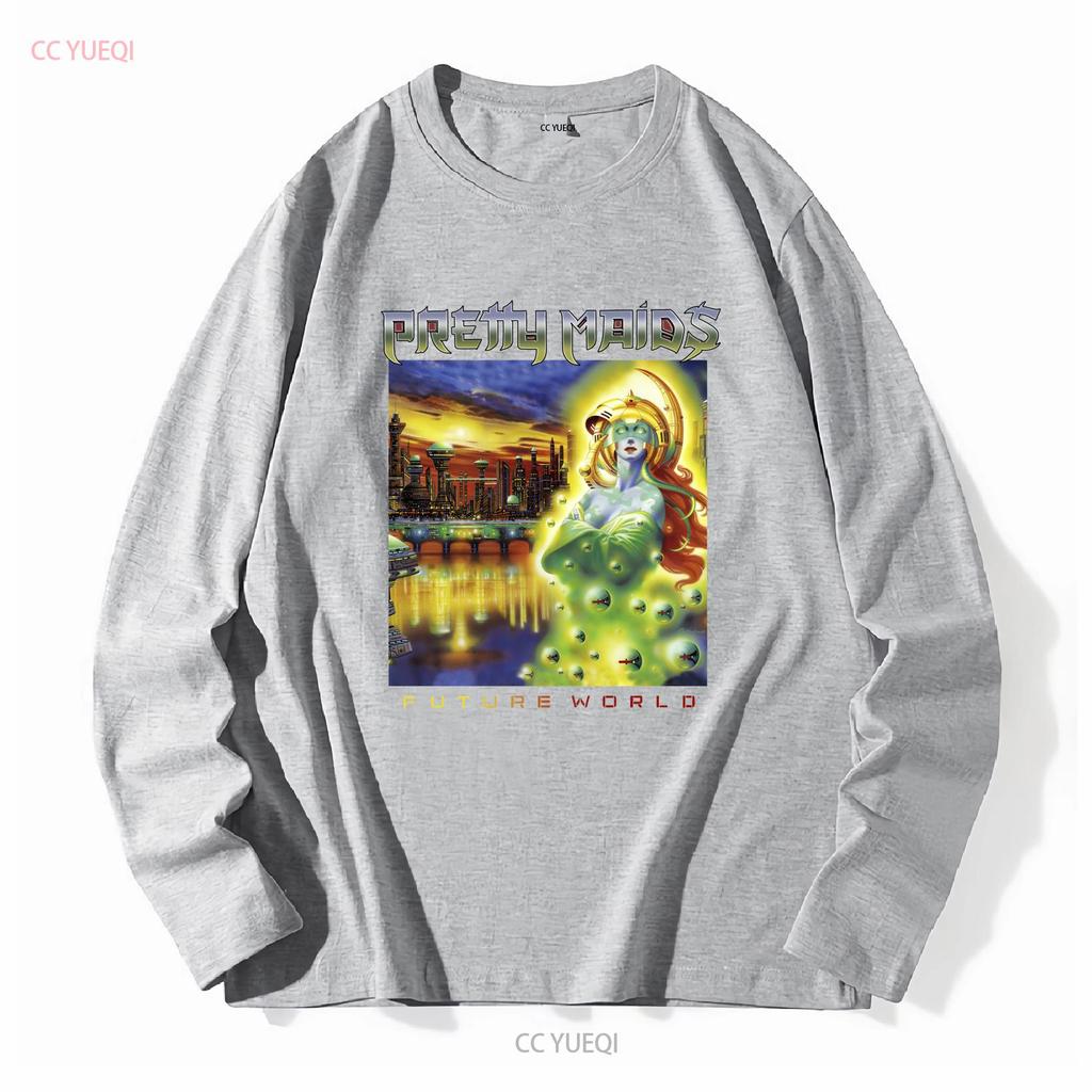PRETTY MAIDS FUTURE WORLD T-Shirt Czarny S 4XL GH394 długi lub krótki rękaw vintage Prany streetwear Lekko graficzny