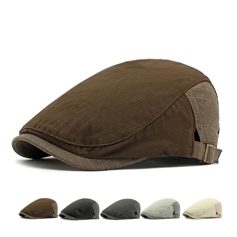 Spring Thin Breathable Cap Men's British Peaked Cap Retro Beret Stitching Forward Cap
