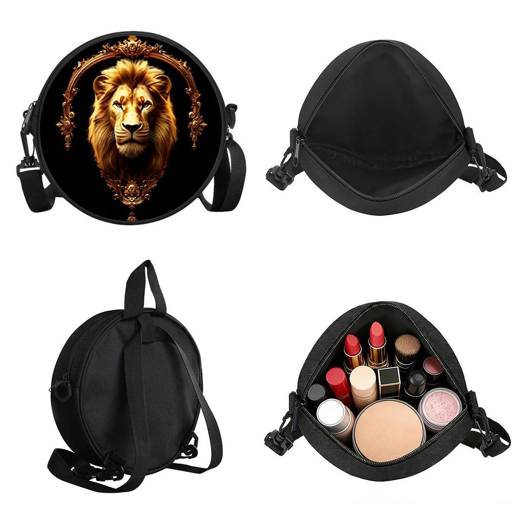 Lion Print Round Shoulder Bag Casual Messenger Bag for Woman Best Gifts 2D Flat Casual Daily Crossbody Bag