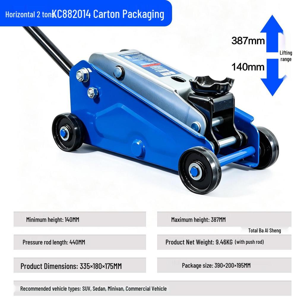 2-Ton Horizontal Hydraulic Car Jack for SUVs – 3T Tire Change Tool