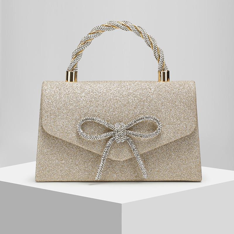 New High-Grade Banquet Clutch Bag Versatile Diamond Bow Chain Crossbody Evening Dress Purse