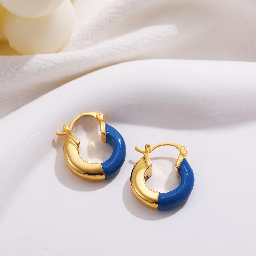 France Style Vintage Enamel Black Small Hoop Earrings for Women Gold Plated Stainless Steel Huggie Hoops Minimalist Zircon