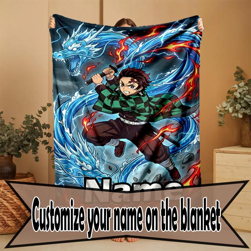Custom Name Personalized Demon Slayer Print Blanket, Home Decor, Bedroom, Sofa, Camping, Couch, Gifts for Birthday Christmas