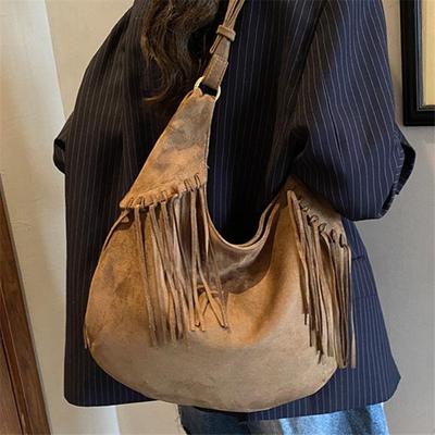 Vintage Matte Kwastje Oksel Dames Tas, Retro Suède Crossbody Tas, Grote Capaciteit Schoudertas, Perfect voor Werkverkeer & Dagelijks Gebruik
