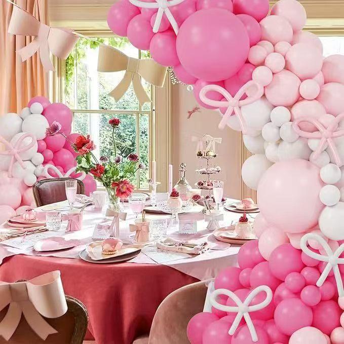 149 Pieces White Pink Bow Balloon Wreath Arch Set Wedding Bride Engagement Bachelorette Party Pink Rose