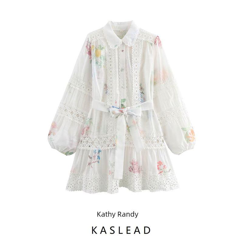Kaslead New Arrival Women's Clothing Fashion Style Fashion Minimalist Lace Stitching Printing Dress