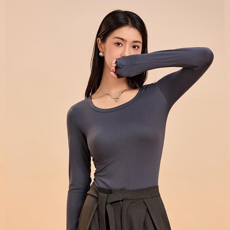 

Осенне-зимние женские топы с алоэ вера для увлажнения — облегающие, антистатичные, однотонные, теплые рубашки Round Neck, XL