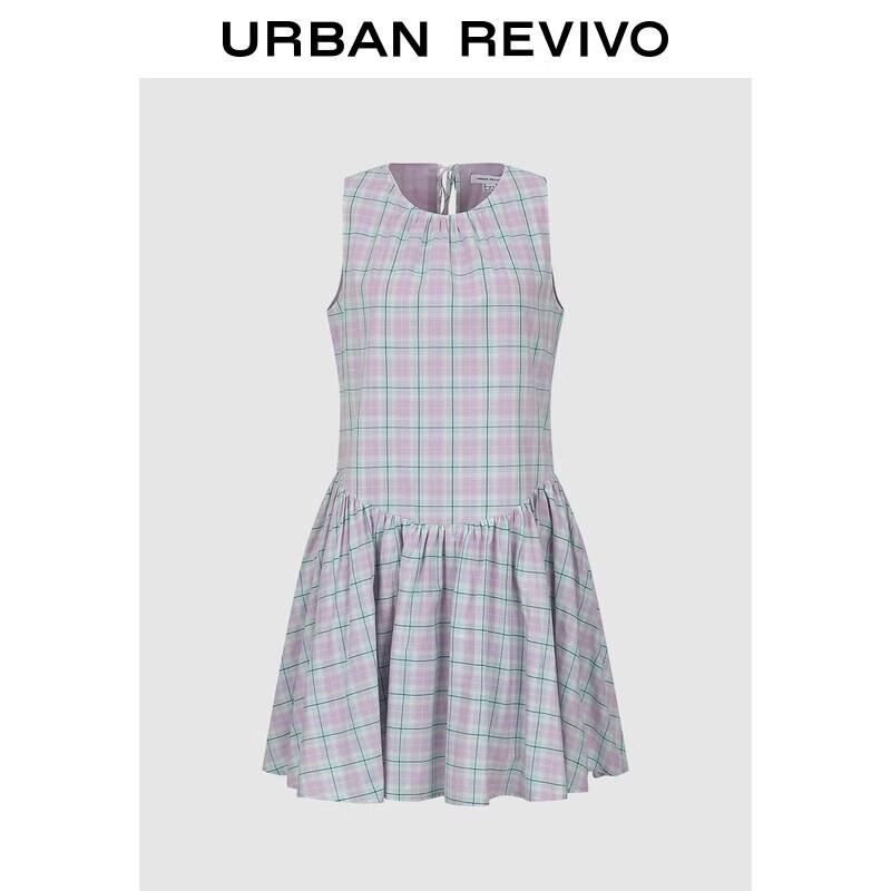 UR2026 Women s Urban Pastel Plaid Tie-Waist Sleeveless Dress XL