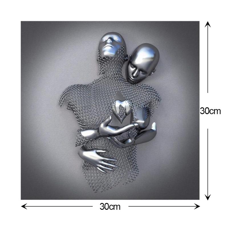 3d Wall Art Canvas  Painting Abstract Metal Figure Statue Embracing Art Poster Modern Style Office