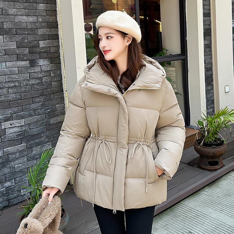 Down Cotton Coat In Winter New Fashionable and Versatile Korean Version Hooded Drawstring Waist-hugging Bread Jacket Cotton Jacket for Women