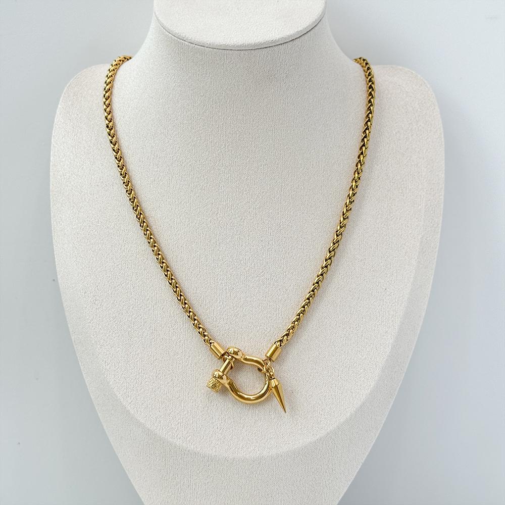 Non Tarnish Waterproof Jewelry 18K Gold Plated Stainless Steel Rope Chain Choker Necklace Two Tone Horseshoe Necklace YF3383