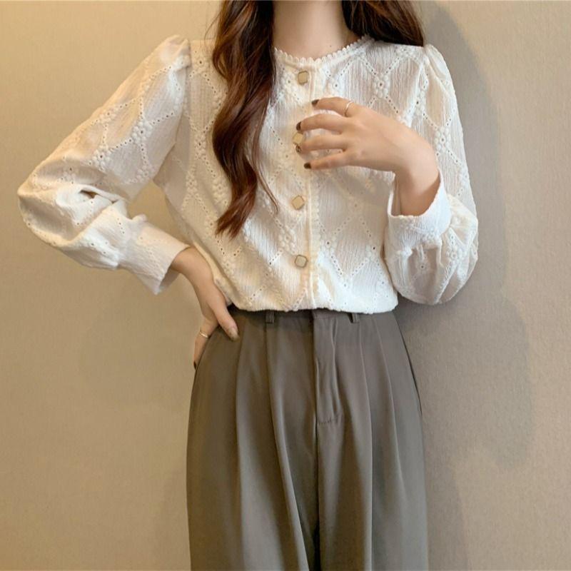 

2023 Весна Кружевной Французский Ретро Топ С Длинными Рукавами Для Женщин Small абрикосовый