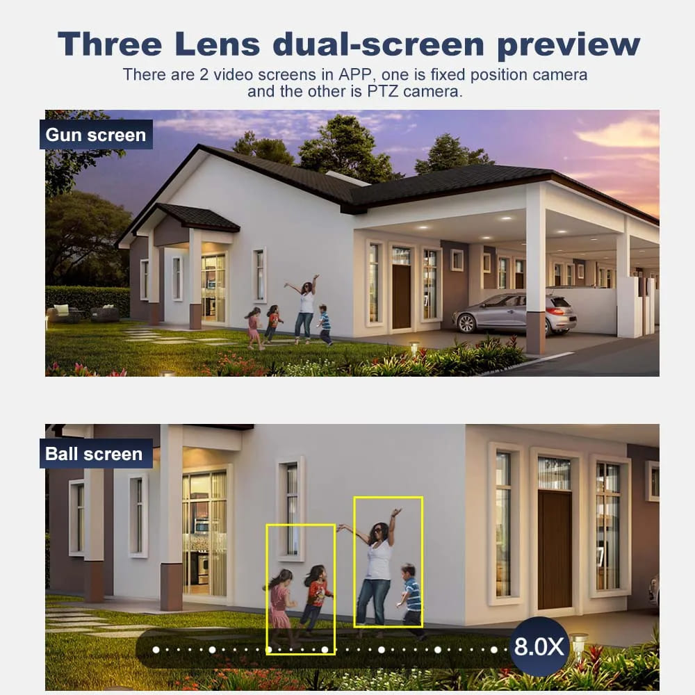 Telecamera IP Wi-Fi esterna HD 12MP 6K con zoom 8x, tripla lente, doppio schermo, monitoraggio automatico, protezione di sicurezza, videosorveglianza CCTV, app iCSee