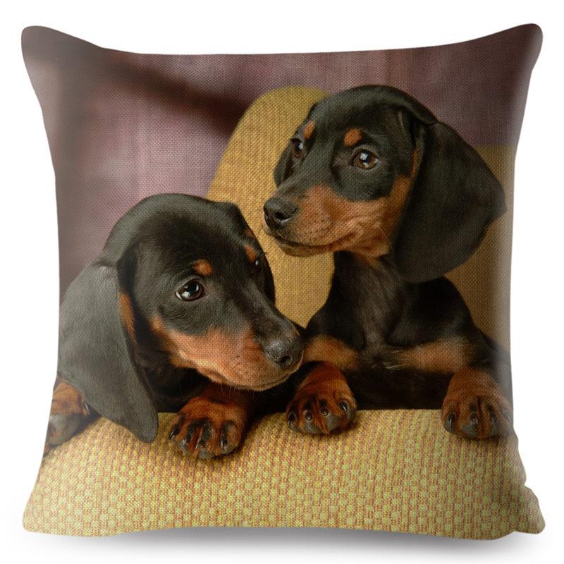 Față de pernă drăguță cu imprimeu câine teckel miniatural, 45*45 pătrată, huse de pernă din in, față de pernă, decor pentru canapea și casă, fețe de pernă