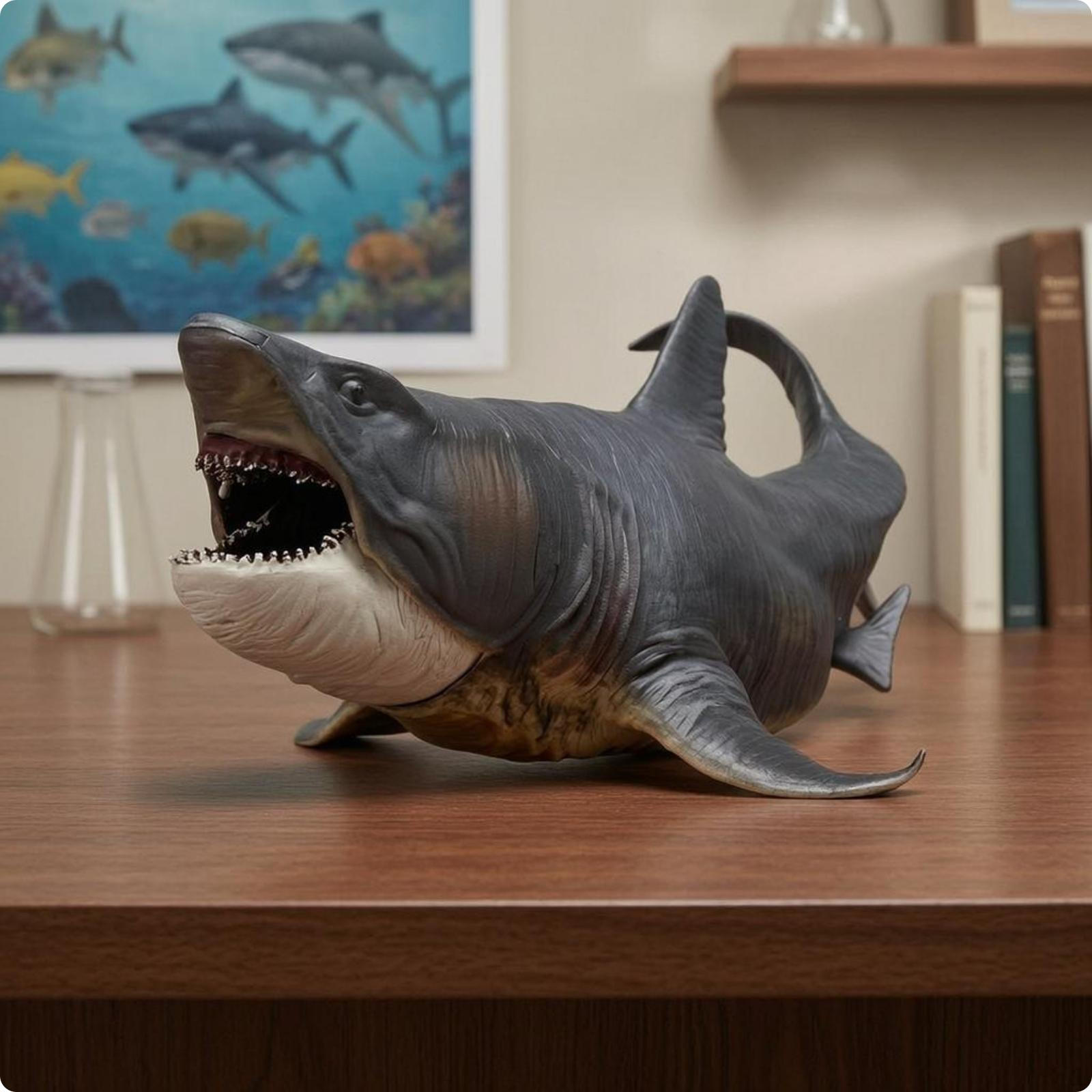 Megalodon Figurine HandPainted Figure Textured Shark 27CM Solid