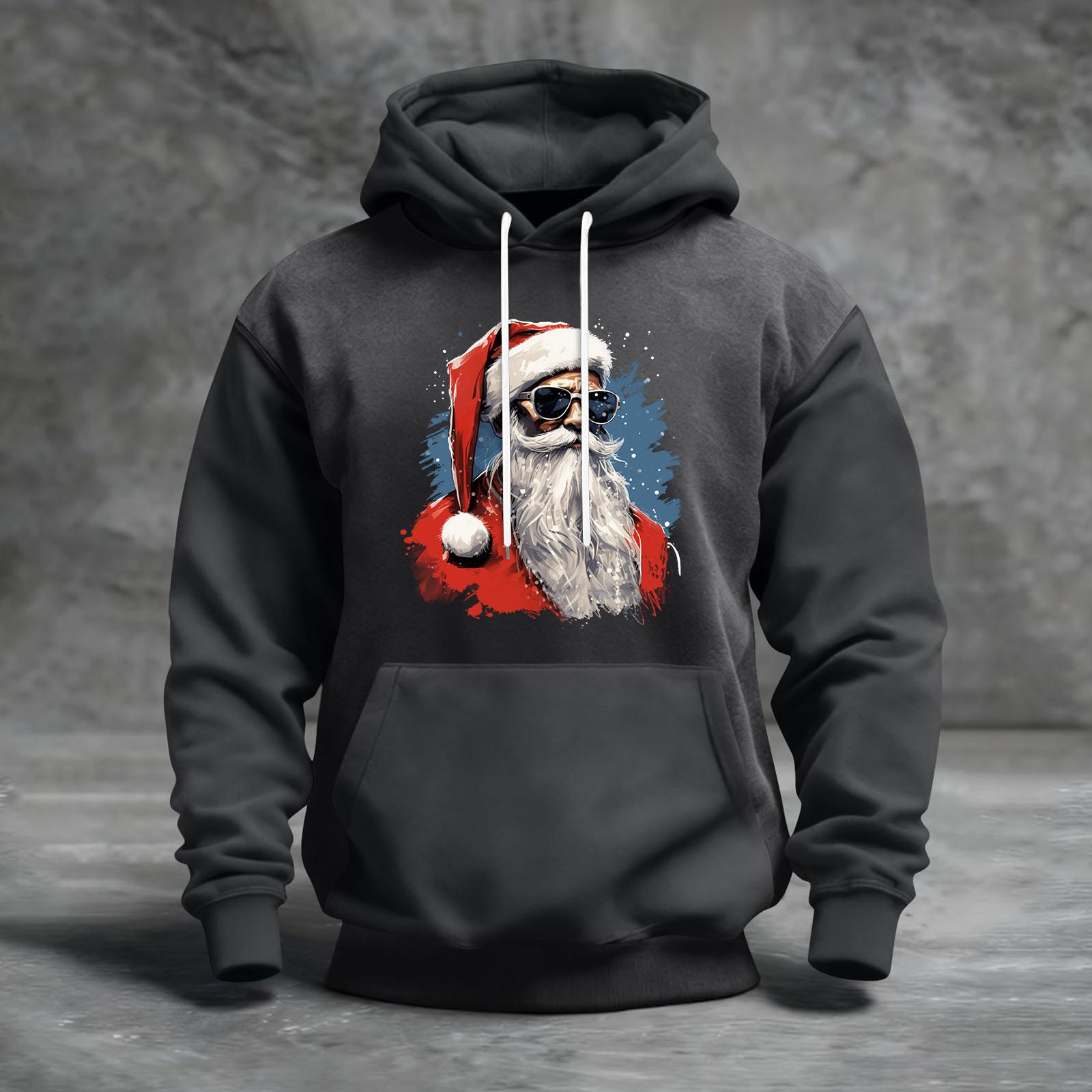 

Мужской рождественский свитшот с капюшоном, повседневный, спортивный, удобный, с цветными блоками и принтом M