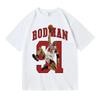 Amerikansk Street Style Basketboll Rodman Tryckta Kortärmade Lösa Rundhalsad Ren Bomull Sommar T-shirt för Män och Barn Bf
